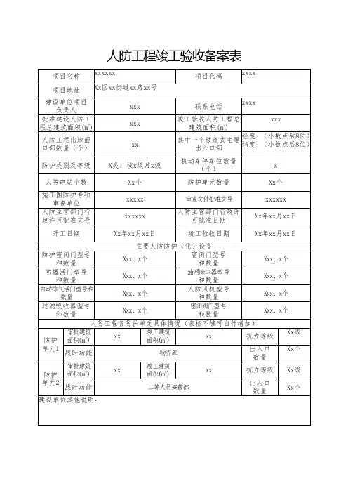 人防工程竣工验收备案表
