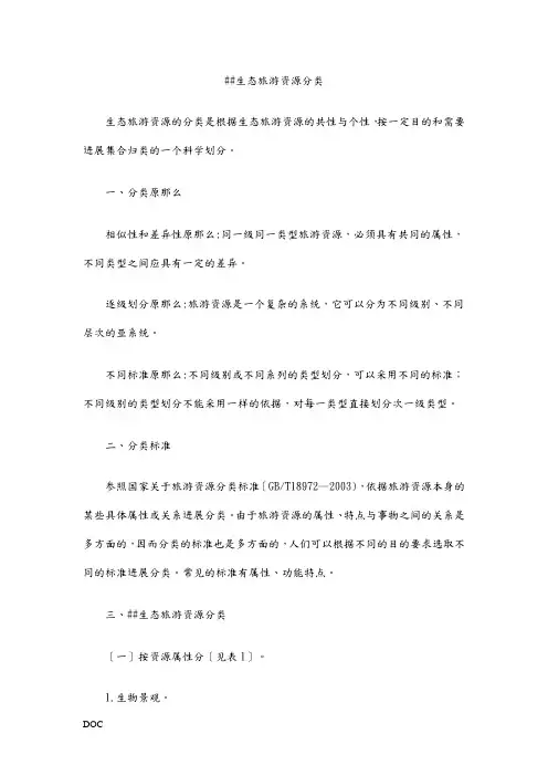 四川生态旅游资源分类