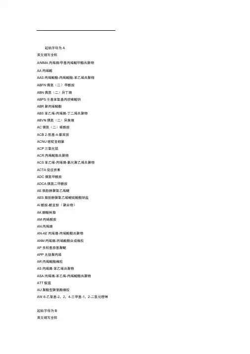 常用化学物质名称缩写