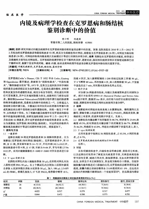 为镜及病理学检查在克罗恩病和肠结核鉴别诊断中的价值