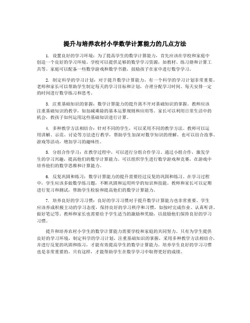 提升与培养农村小学数学计算能力的几点方法