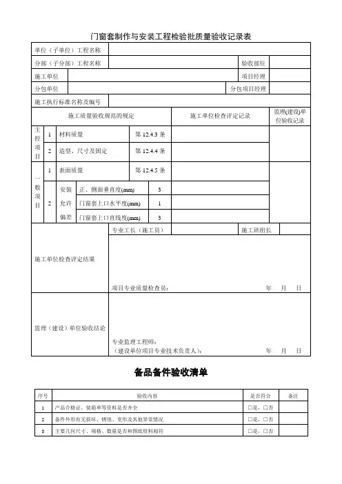 门窗套制作与安装工程检验批质量验收记录表