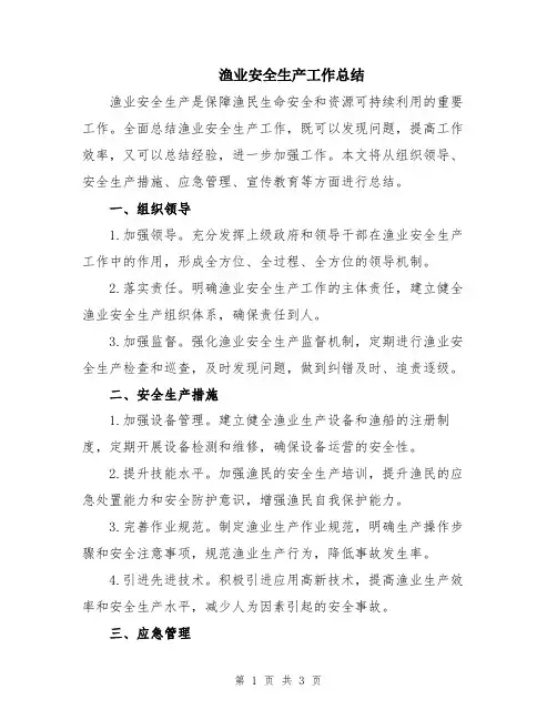 渔业安全生产工作总结