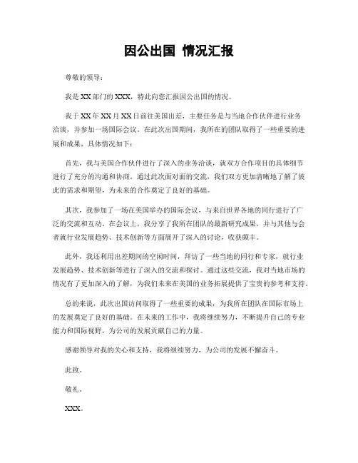 因公出国 情况汇报