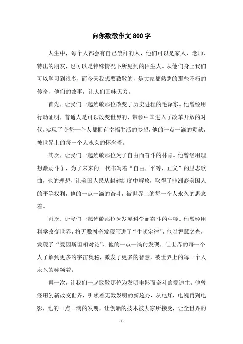 向你致敬作文800字