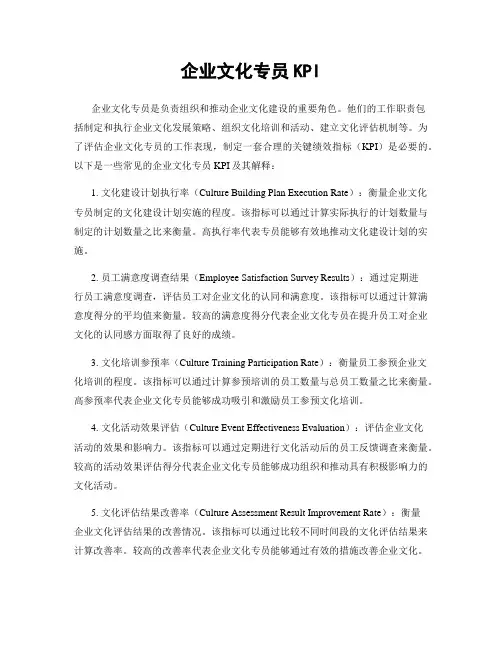 企业文化专员KPI