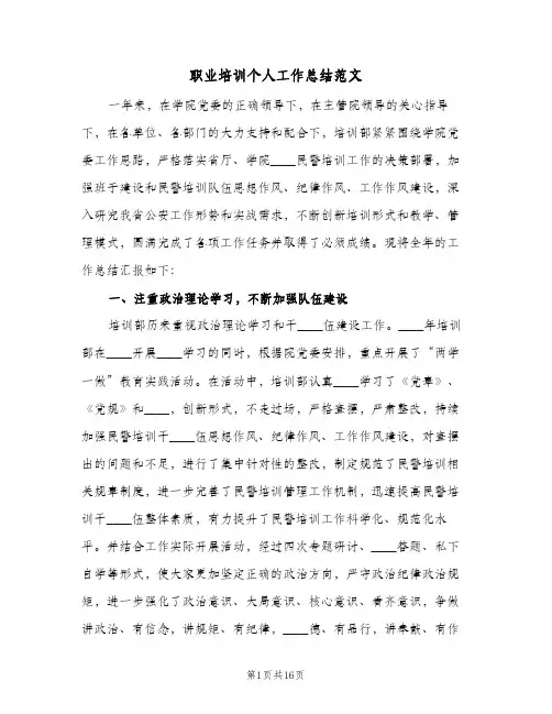 职业培训个人工作总结范文(四篇)