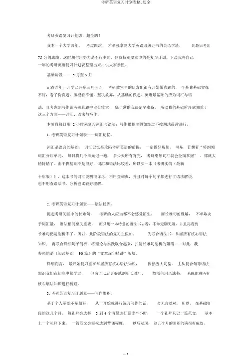 考研英语复习计划表格,超全