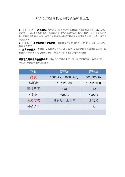 户外机与室内机使用的液晶屏的区别