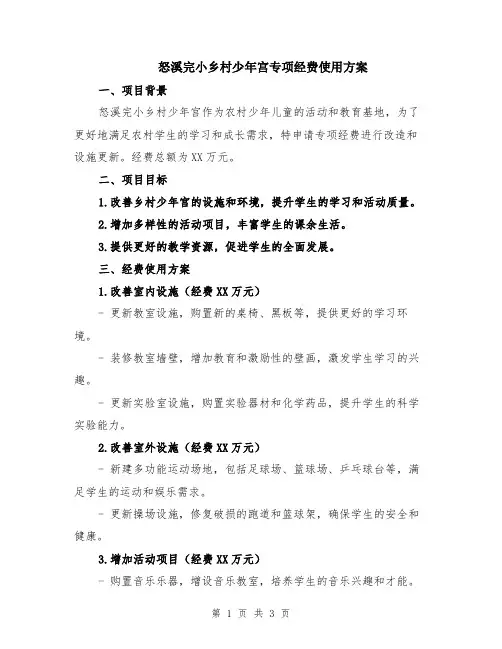 怒溪完小乡村少年宫专项经费使用方案