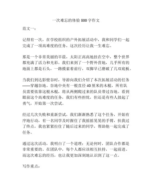 一次难忘的体验800字作文