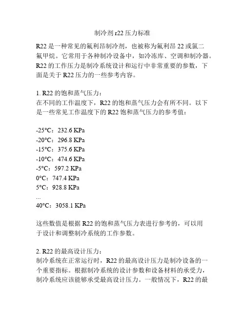 制冷剂r22压力标准