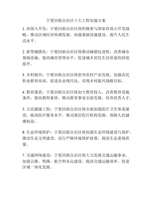 宁夏回族自治区十大工程实施方案