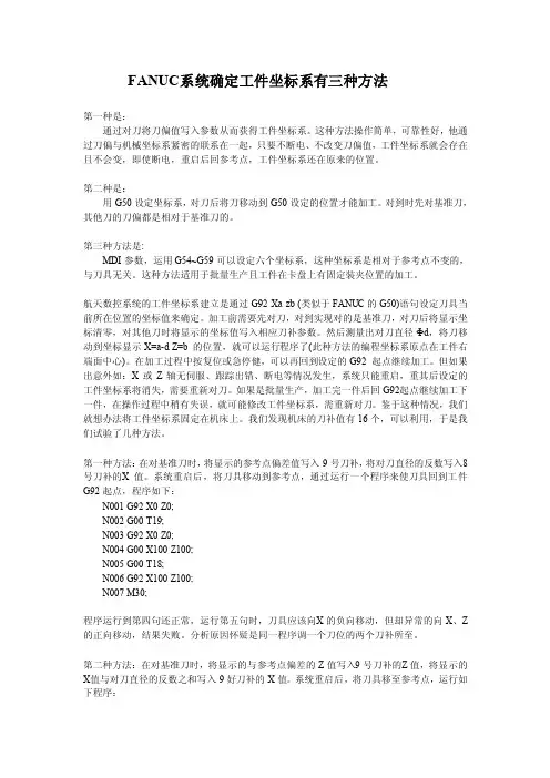 FANUC系统确定工件坐标系方法