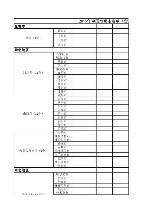 2016年中国地级市及地级行政区名单