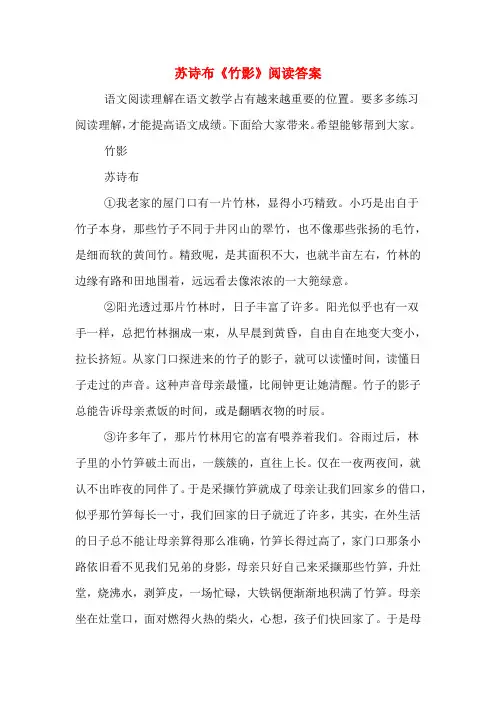 苏诗布《竹影》阅读答案
