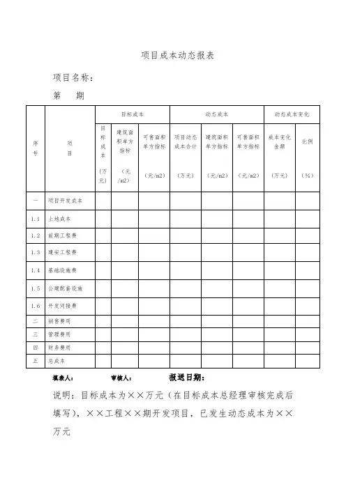 项目成本动态报表