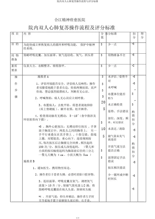 院内双人心肺复苏操作流程与评分标准