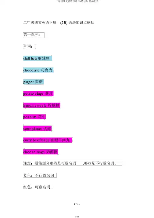 二年级朗文英语下册2B语法知识点归纳