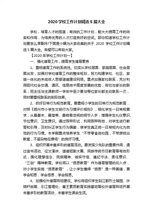 2020学校工作计划精选5篇大全
