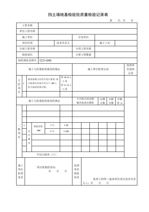 挡土墙地基检验批质量检验记录表(标准范本)