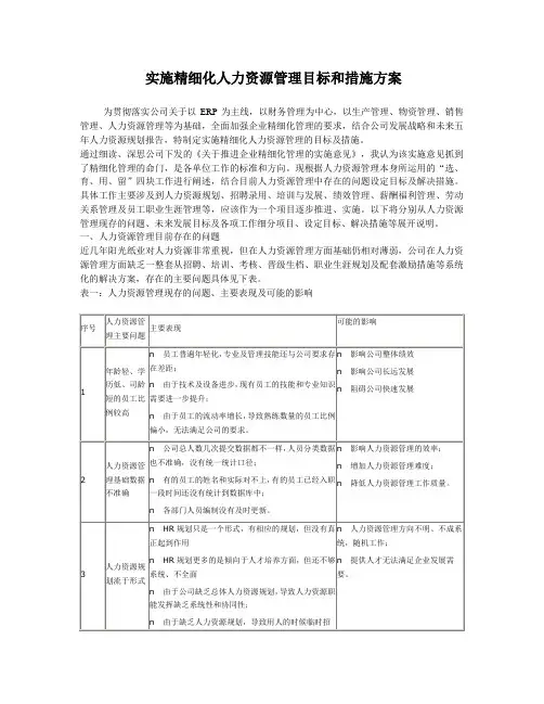 实施精细化人力资源管理目标和措施方案
