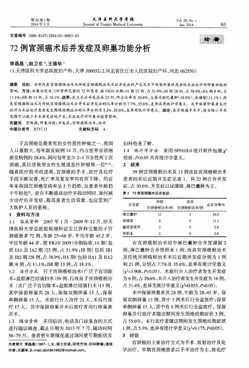 72例宫颈癌术后并发症及卵巢功能分析