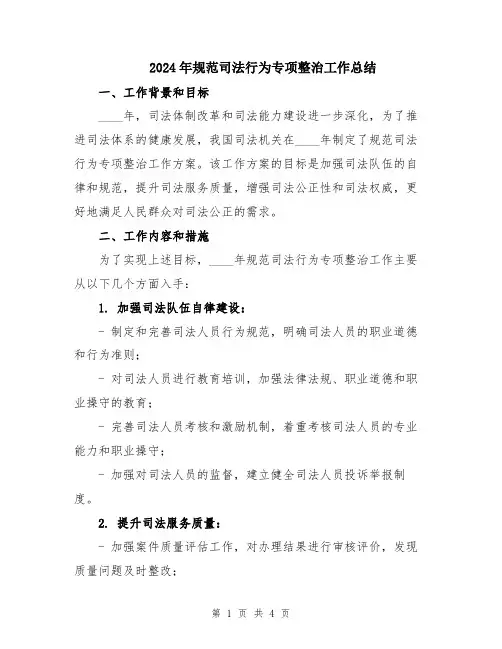 2024年规范司法行为专项整治工作总结