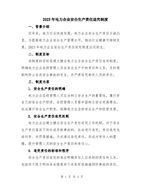 2023年电力企业安全生产责任追究制度