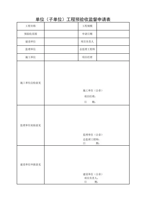 单位(子单位)工程预验收监督申请表