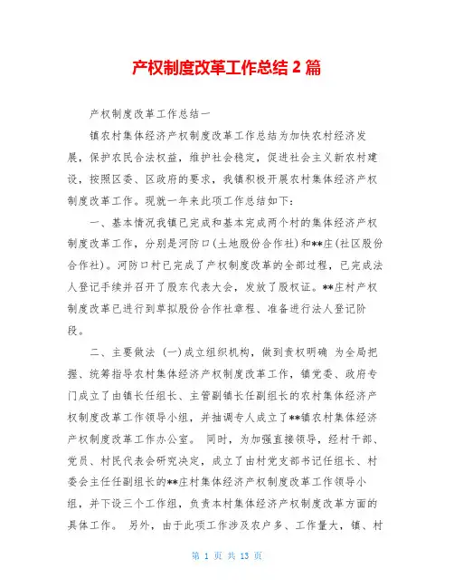产权制度改革工作总结2篇
