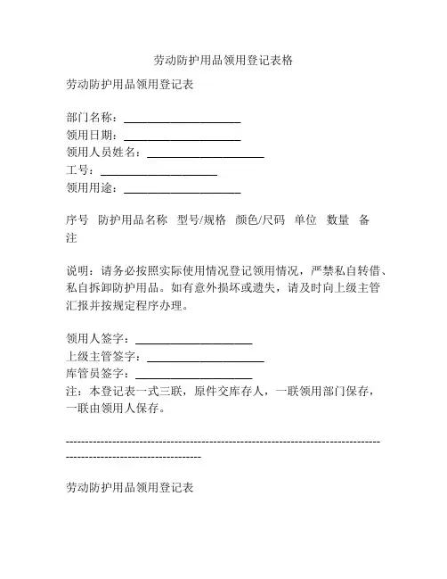 劳动防护用品领用登记表格