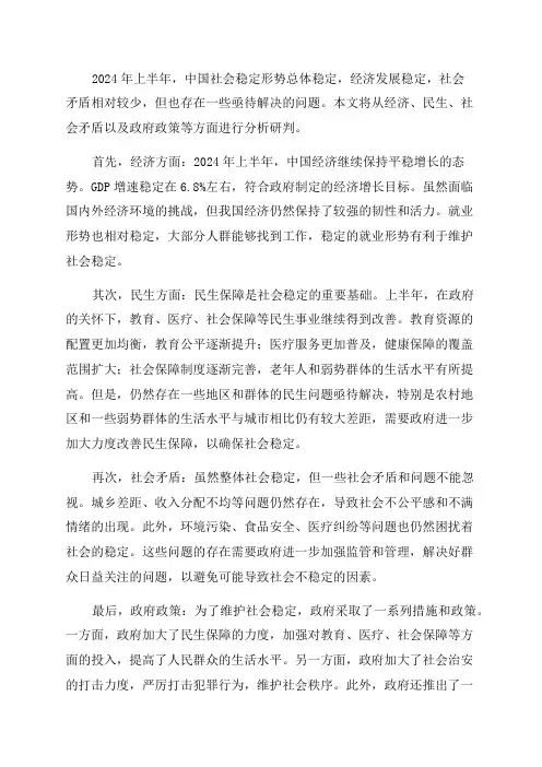 镇2024年上半年社会稳定形势分析研判报告