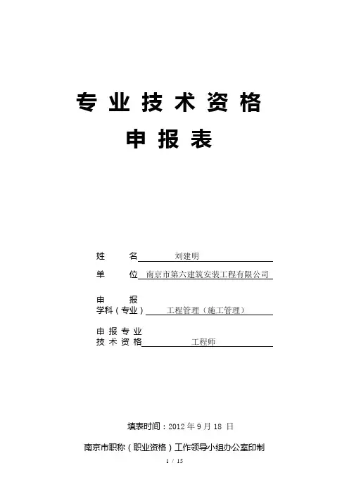 专业技术资格申报表