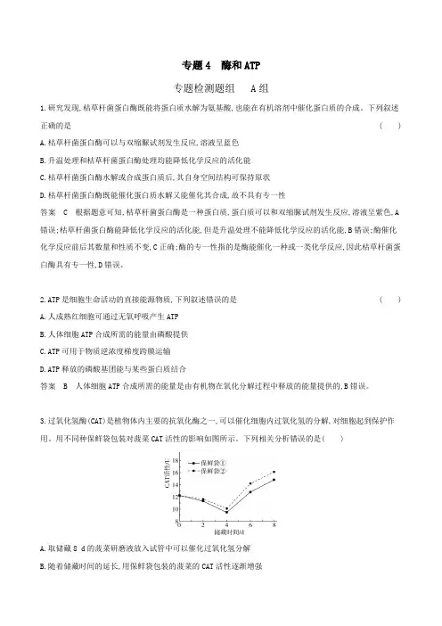 2024山东高考生物第一轮章节复习--专题4酶和ATP