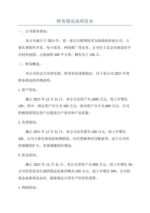财务情况说明范本