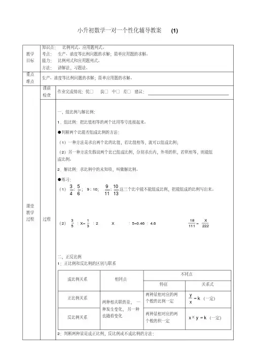 小升初数学一对一个性化辅导教案(1)
