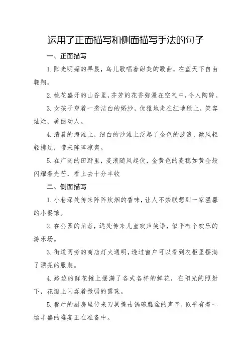 运用了正面描写和侧面描写手法的句子