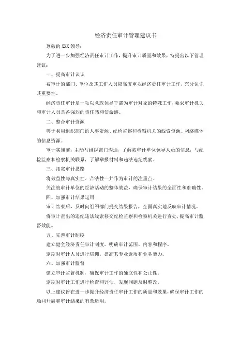 经济责任审计管理建议书