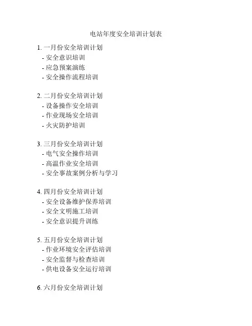 电站年度安全培训计划表