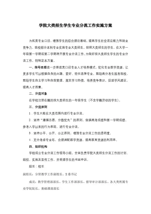 学院大类招生学生专业分流工作实施方案