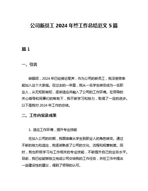 公司新员工2024年终工作总结范文5篇
