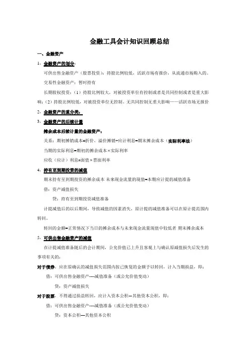 2013金融工具确认与计量--知识回顾总结