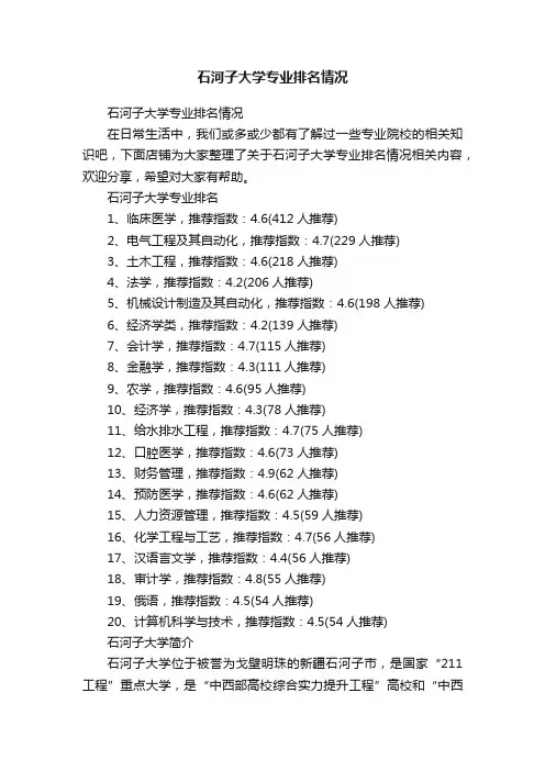 石河子大学专业排名情况