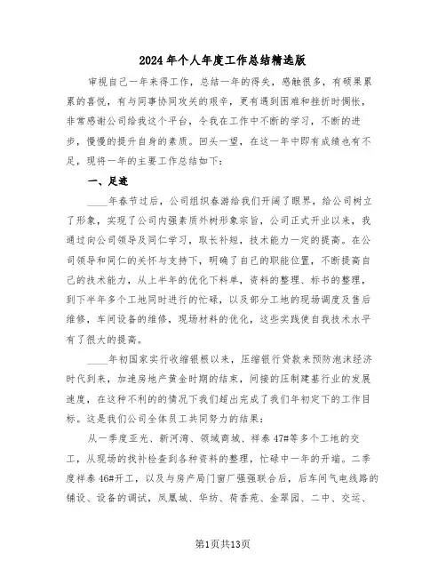 2024年个人年度工作总结精选版(6篇)