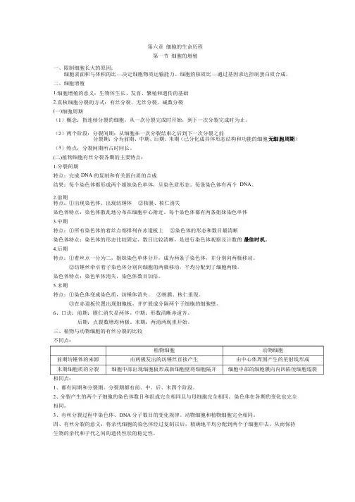 高中生物必修一第六章细胞的生命历程知识点