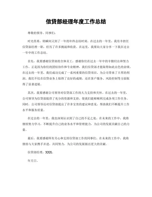 信贷部经理年度工作总结