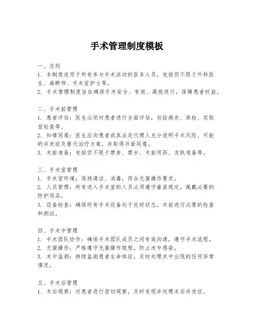 手术管理制度模板