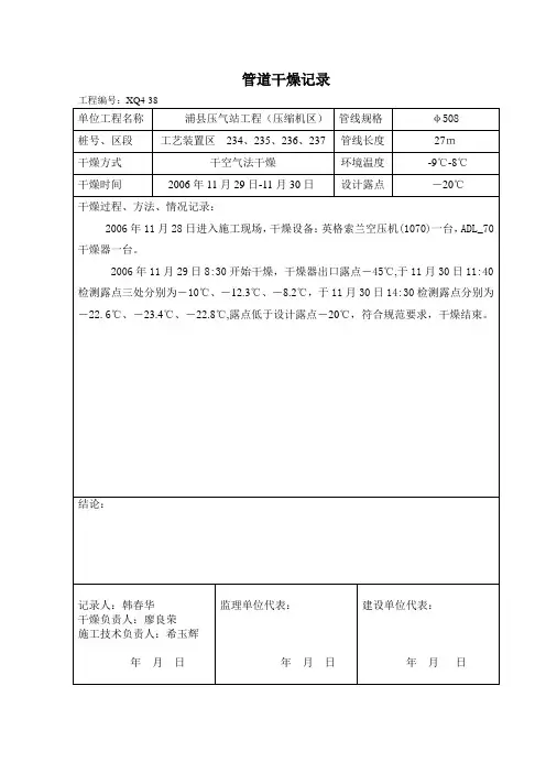 管道干燥记录