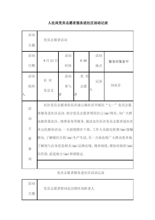 党员志愿者服务进社区活动记录